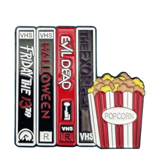 Horror VHS Movie Enamel Pin | Collectible Friday the 13th, Halloween, Evil Dead, - Picture 1 of 4